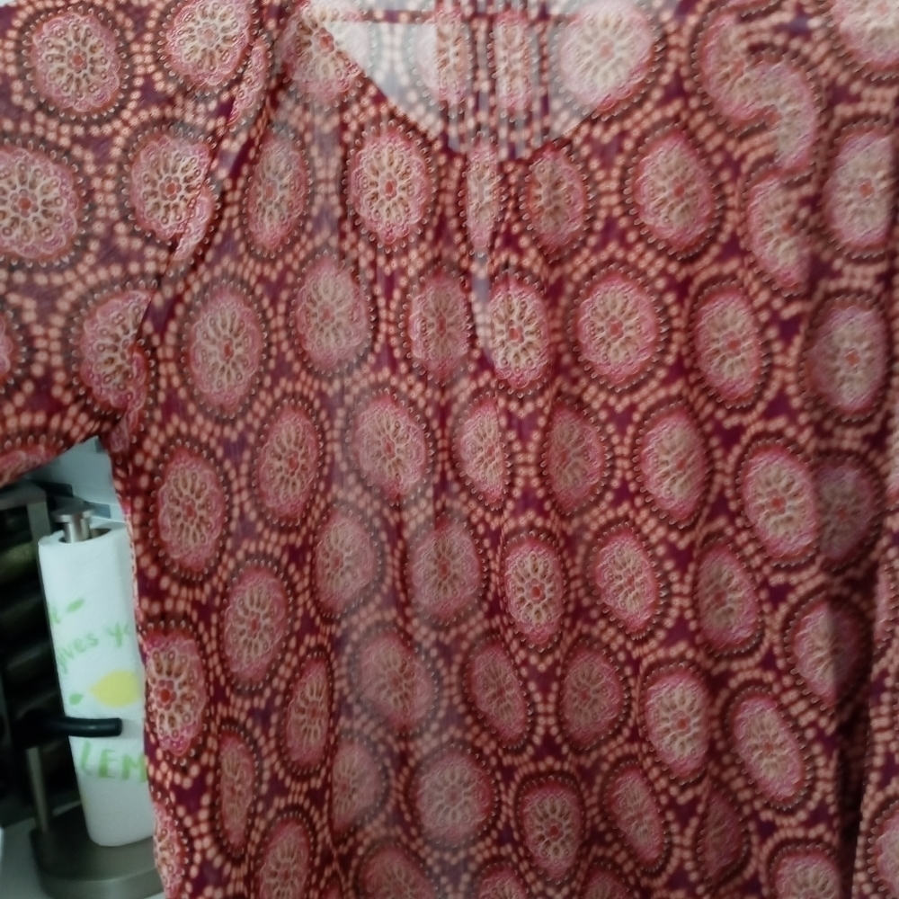Rose & Olive Paisley Sheer Long Sleeve Blouse With Tassel Ties At Front. - Picture 9 of 9